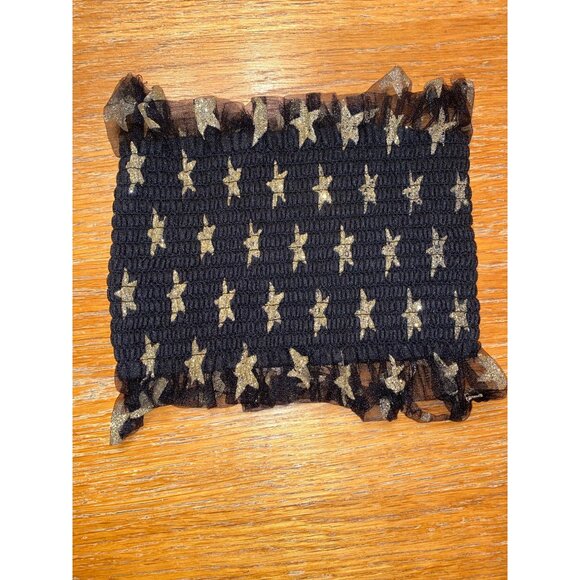 Black & Gold Star Ruffle Elastic Tube Top - Picture 1 of 2